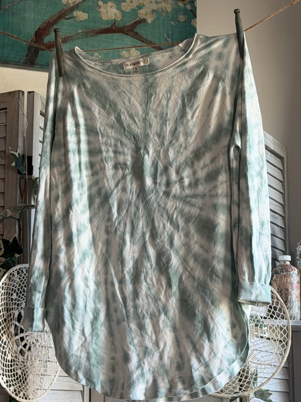 Blank NYC Light Teal and White Tie-Dye Long Sleeve Top